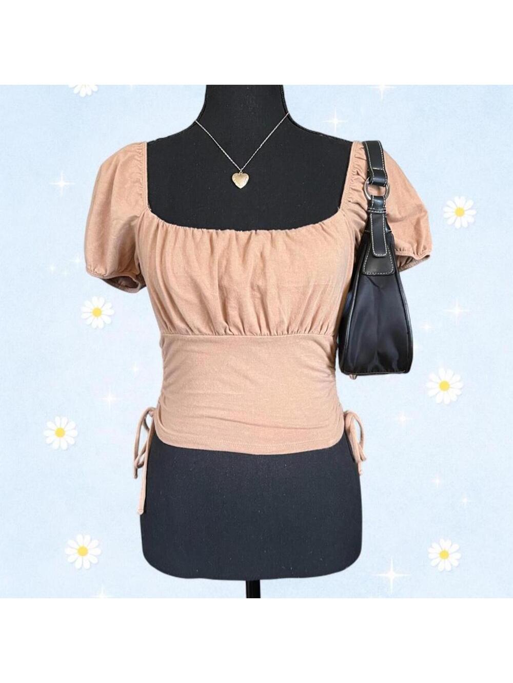 Hollister soft girl coquette ruched puff sleeve tie side top size small 🤍